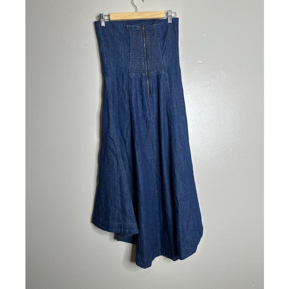 Reformation Zoie Denim Midi Dress Strapless Corset Fit Flare Blue Jean Dress 2 - Picture 6 of 6